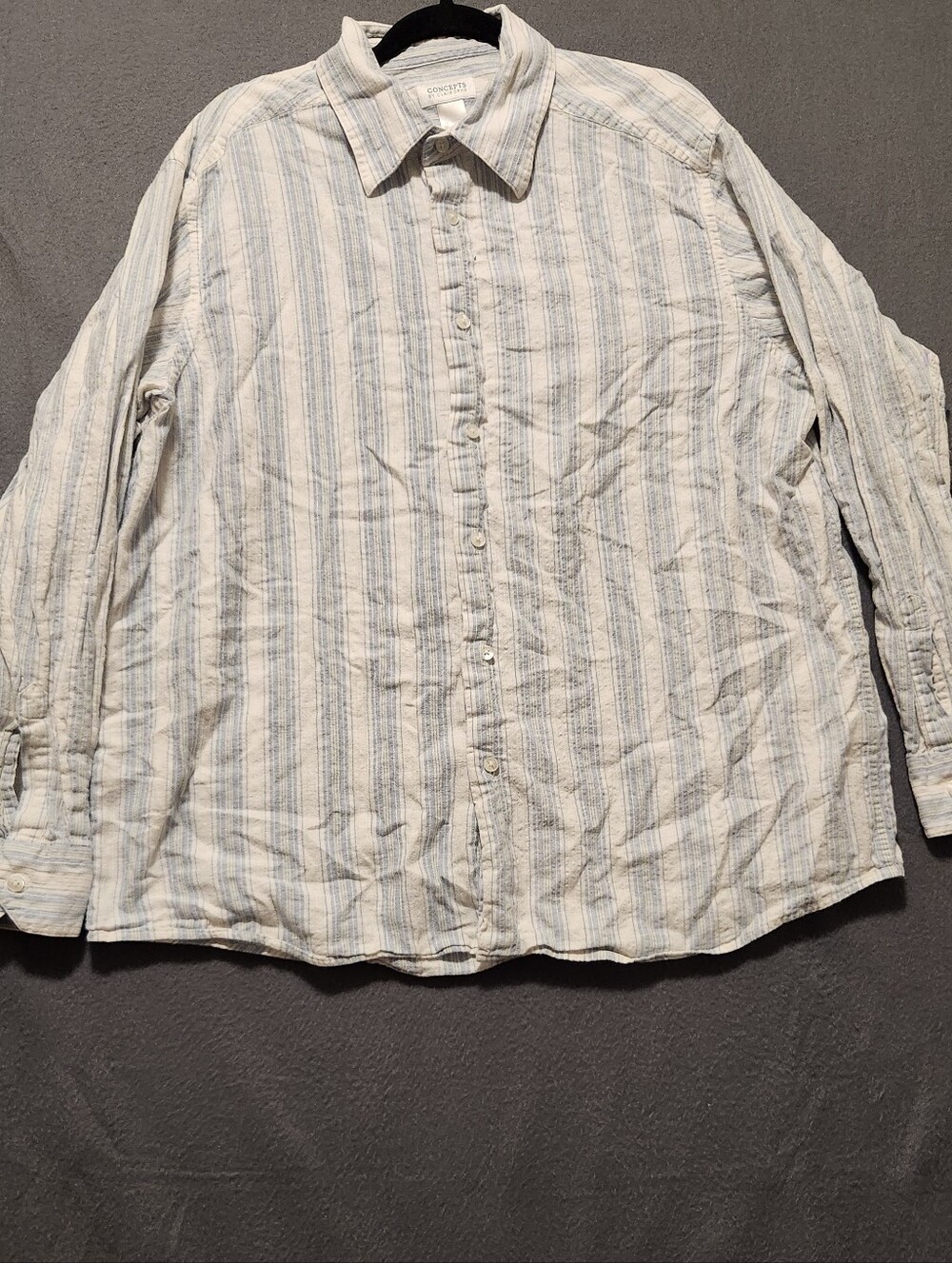 Concepts By Claiborne Button Up Shirt Men Size XXL Blue & White Stripes Linen